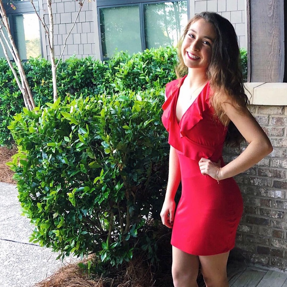 Red mini dress wirh ruffle details